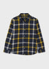 Mayoral Boys Black and Yellow Print Plaid Button Down Shirt, Collared Long Sleeve Flannel, Front