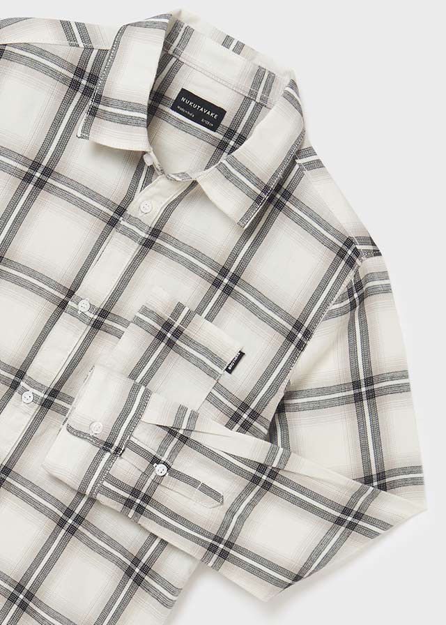 Front Central Button Fastening, Collared Long Sleeve Plaid Shirt, Front Functional Pocket