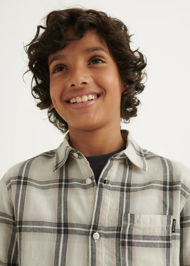 Eco-Friendly Sustainable Cream Plaid Shirt, Mayoral Boys, Collared, Front Button Fastening
