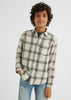 Boys Cream Mayoral Plaid Long Sleeve Collared Shirt, Front Functional Button Fastening