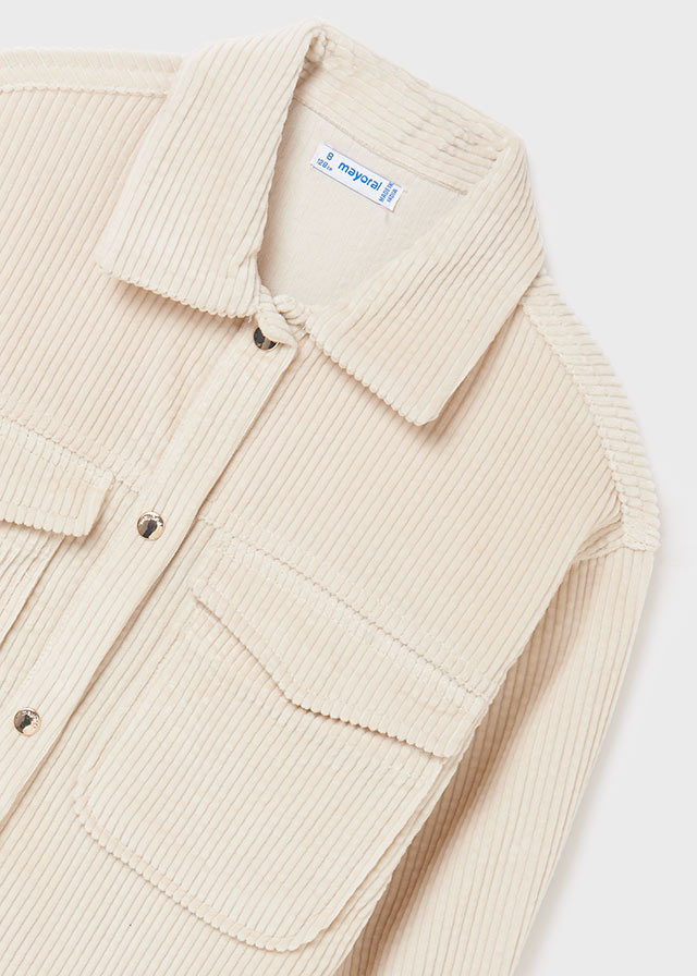 Mayoral Girls Chickpea Collared Corduroy Overshirt, Front Central Button Fastenings, Front Breast Pockets