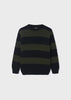 Mayoral Boys Knit Crewneck Everyday Sweater, Long Sleeved, Green Striped, Front