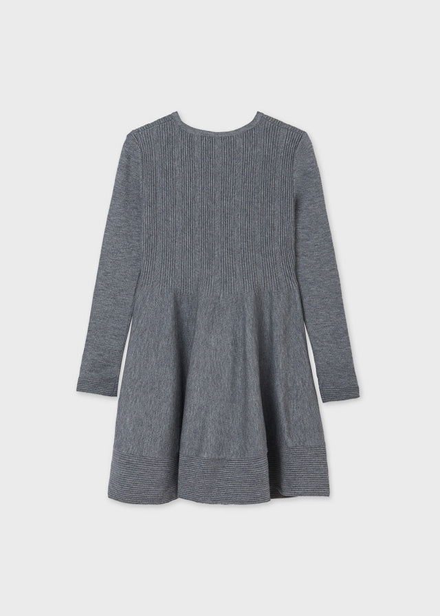 Flowy Steel Grey Dress, Mayoral Girls, Round Neckline and Long Sleeve, Back