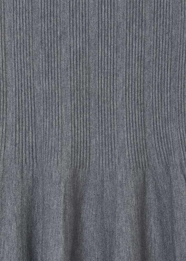 Steel Colored Dress, Ribbed Knit Top and Flowy Bottom, Long Sleeve, Mayoral Girls