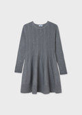 Mayoral Girls Steel Grey Knit Ribbed Dress, Long Sleeve, Round Neckline, Front