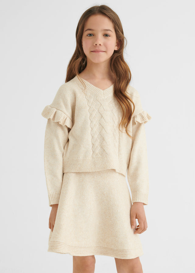 Girls Knitted Marzipan 2 PC Set, Eco-Friendly, Long Sleeve Matching Skirt