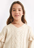 Knitted Long Sleeve V-Neck Top, Ruffled Sleeved, Front