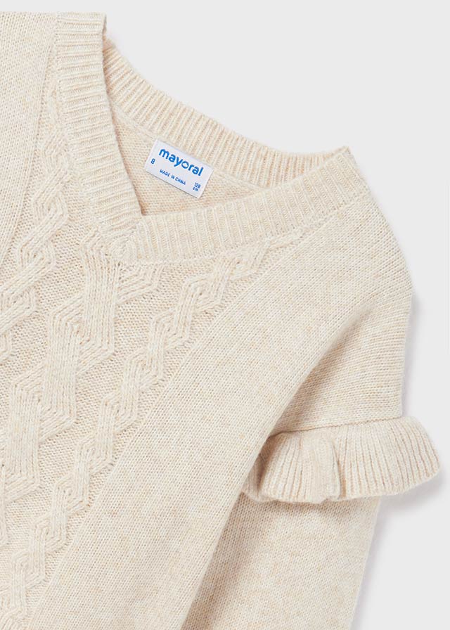 Girls Knitted Long Sleeved Top, V-Neck, Decorative Sleeves