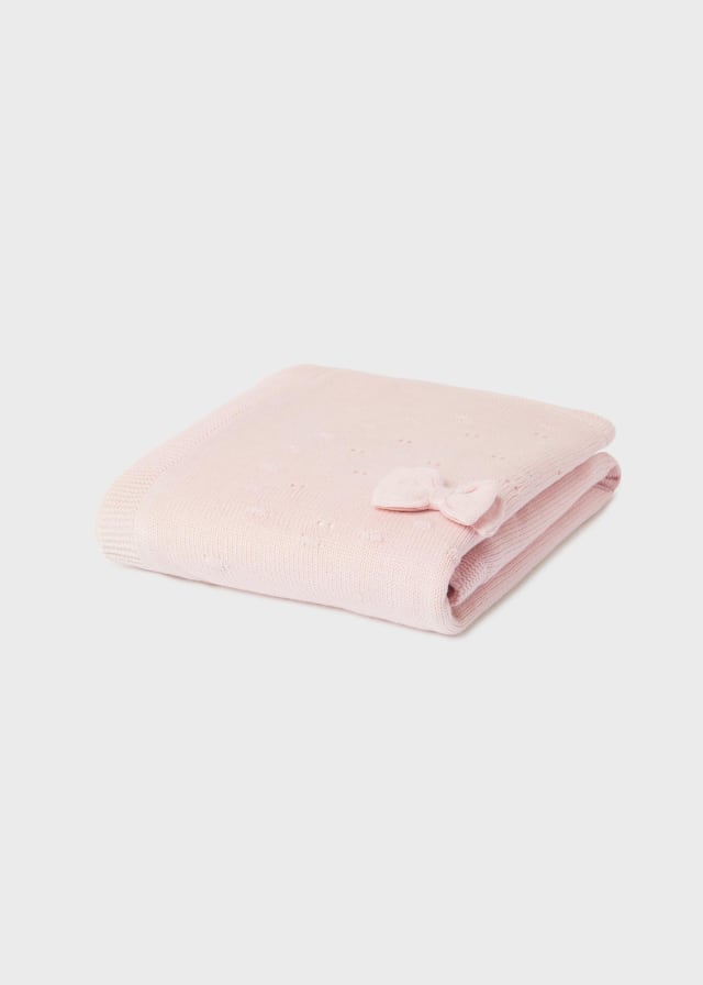 9144 Mayoral Girls Faux Fur Knit Heirloom Blanket, Soft Baby Pink