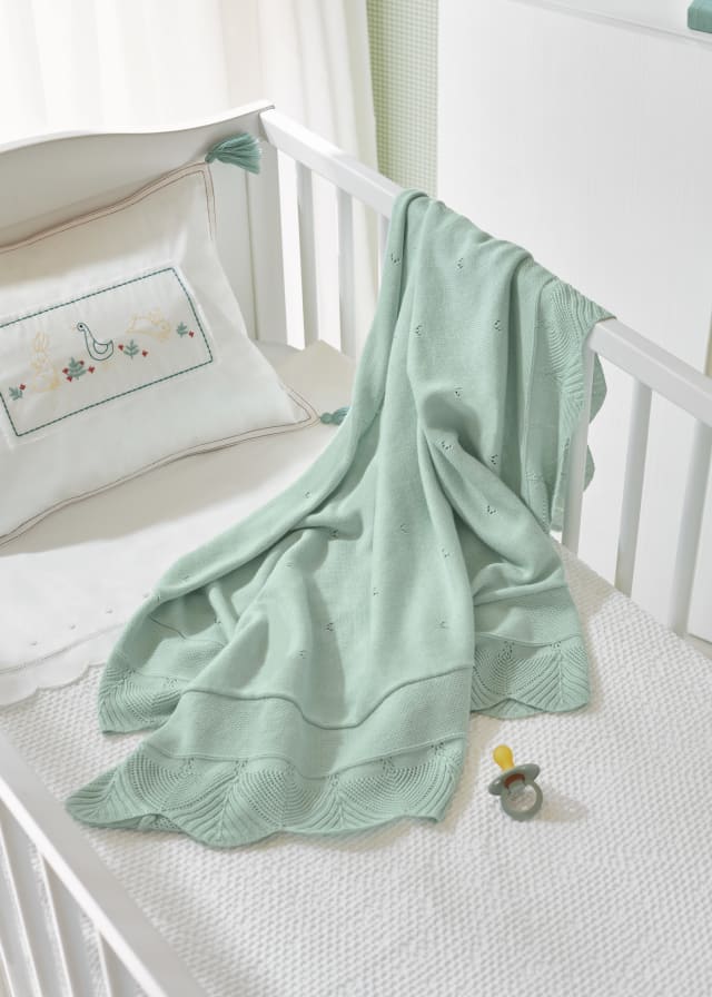 9240 Mayoral UNISEX Heirloom Knit Blanket, Misty Aqua/Sage Green