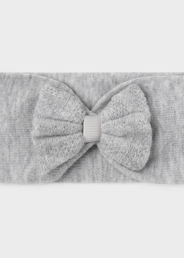 Girls Mayoral Bow with Headband, Heather Grey, Decorative Lacing 