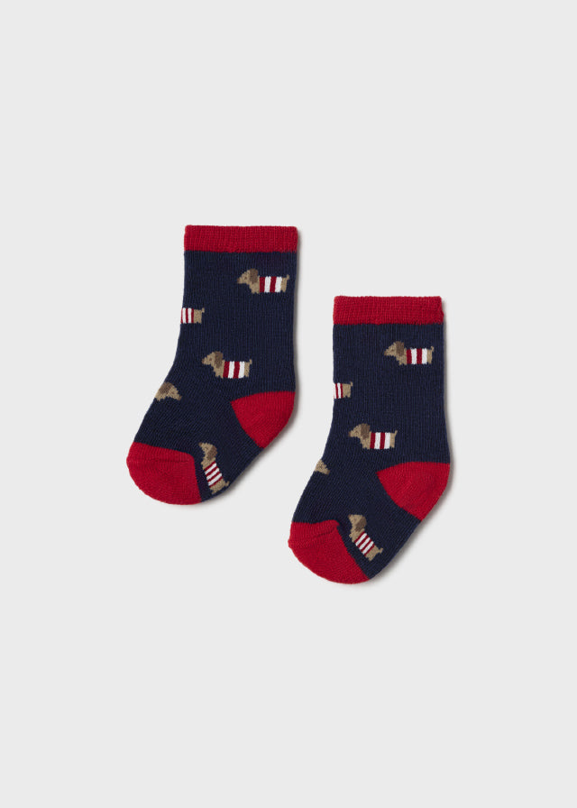 9422 Mayoral Boys Puppy Red and Blue Socks, Newborn, Front 