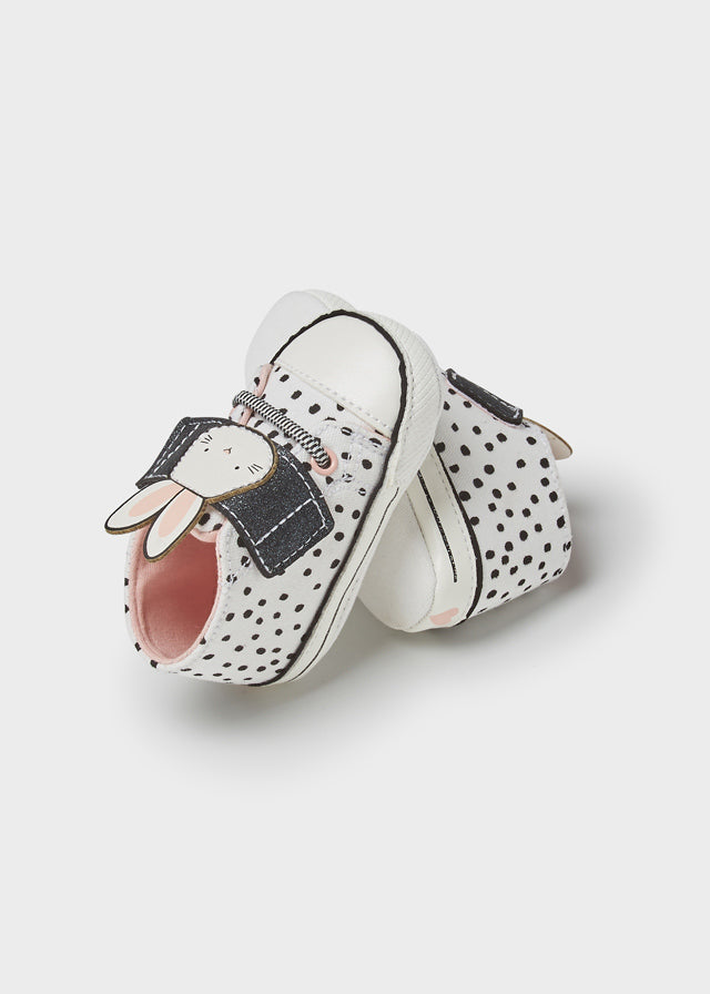 Mayoral Girls Soft Soled Shoes, Canvas Black and White Sneakers, 3D Bunny