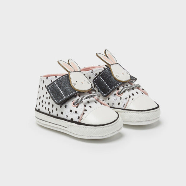 3D Bunny Canvas Shoes, Black and White Velcro Strapped Shoes