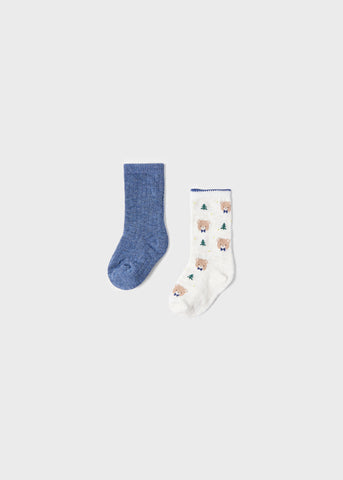 9536 Mayoral Boys Dressy Socks Set, 2 Pair Set, Blue, Eco-Sustainable