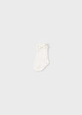 Mayoral Girls Short Knit Socks, Natural, Decorative Lace and Velvet Bow