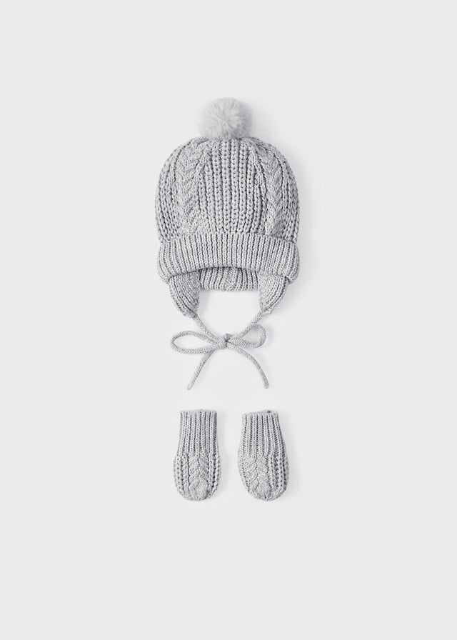 Mayoral Boys Matching Beanie and Gloves, Eco-Friendly, Light Gray