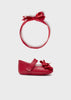  	9633 Mayoral Classic Red Mary Janes & Headband Set, Cherry Red duo side view