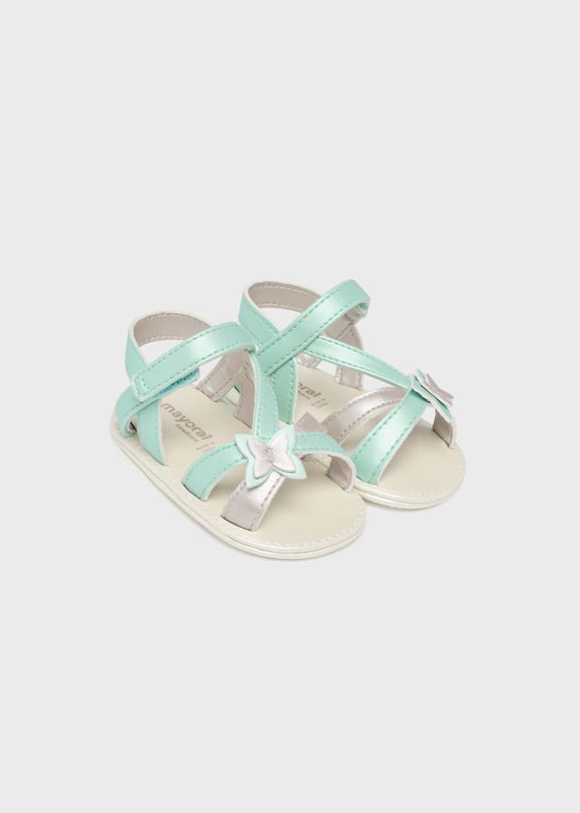 Mayoral strappy butterfly sandals, aqua/cream, front view