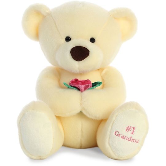 Aurora Plush Teddy Bear, Number One Grandma, 12 Inch, Bear Holding Rose, Front