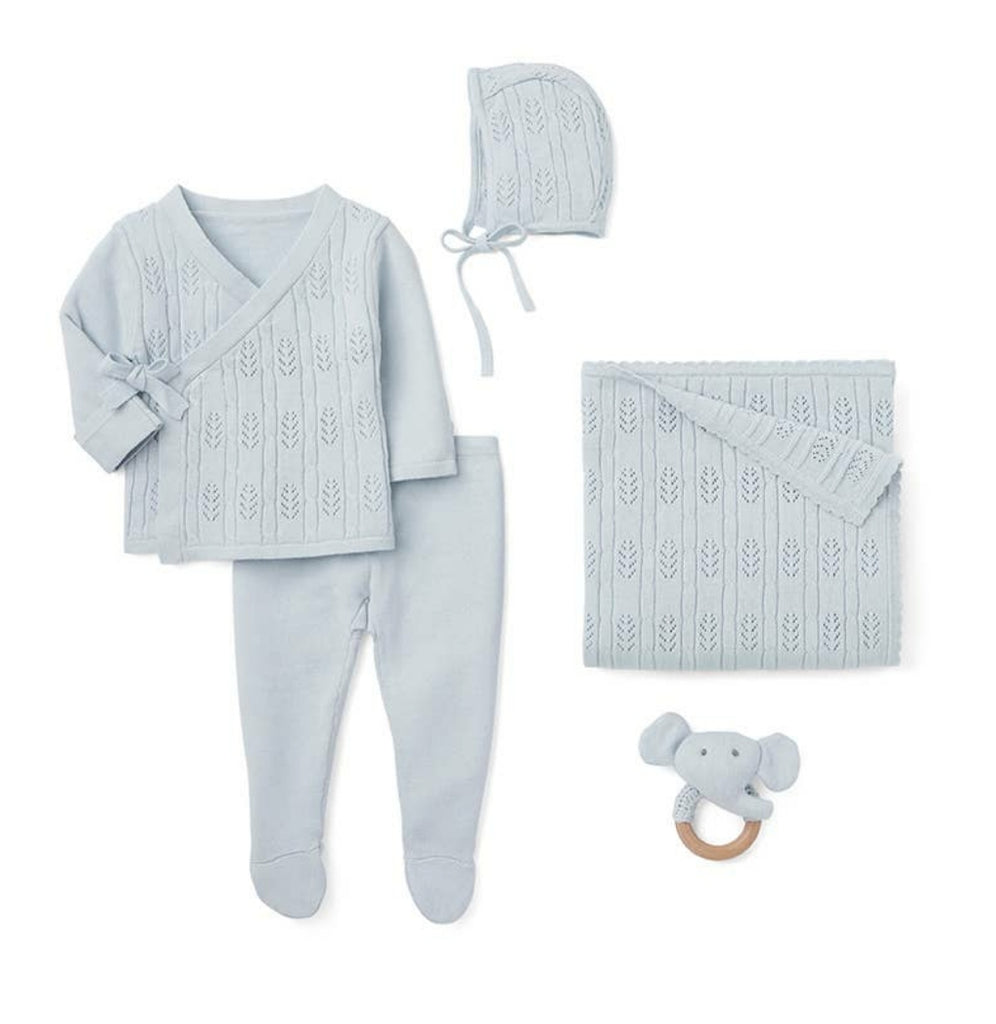 Heirloom Knit Newborn Baby 5 PC Boxed Gift Set - Baby Blue