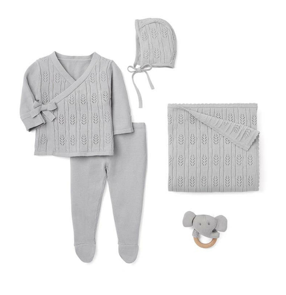 Heirloom Knit Take Me Home Baby 5 PC Boxed Gift Set - Classic Neutral Grey