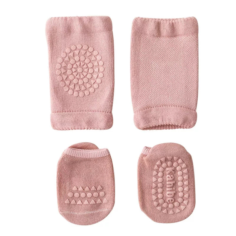 BABY & TODDLER CRAWLER KNEE PROTECTION, KNEE PADS AND NONSKID SOCKS, DUSTY ROSE PINK