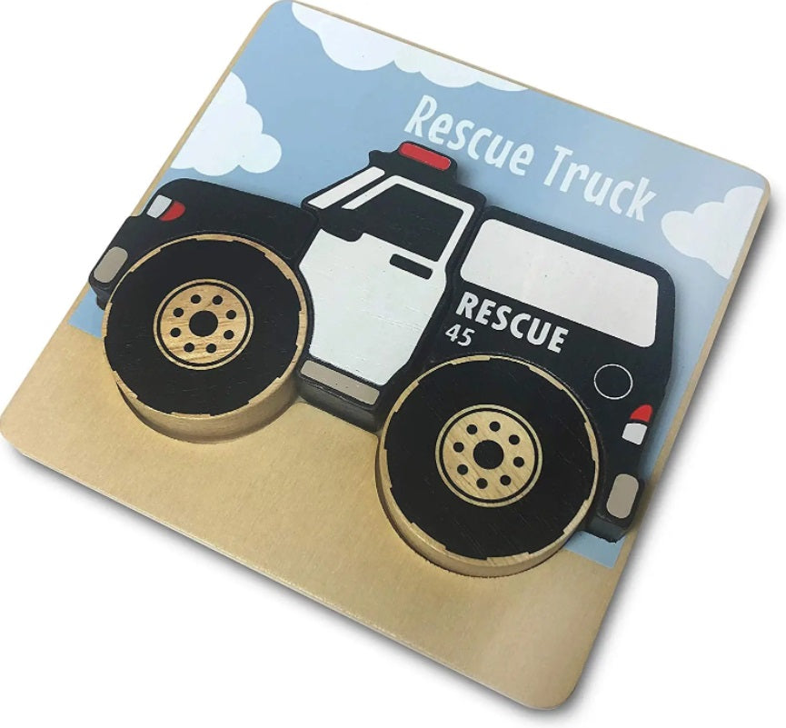 Eco-friendly Chunky Wooden Puzzle, Rescue Police Vehicle