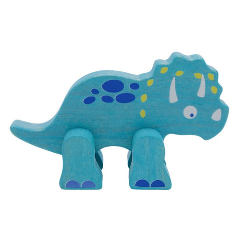 Begin Again Eco-friendly Wood Posable Toy, Dinosaur, Triceratops, Blue