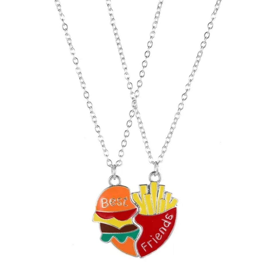 best friend magnetic necklace set, bff burger and french fries