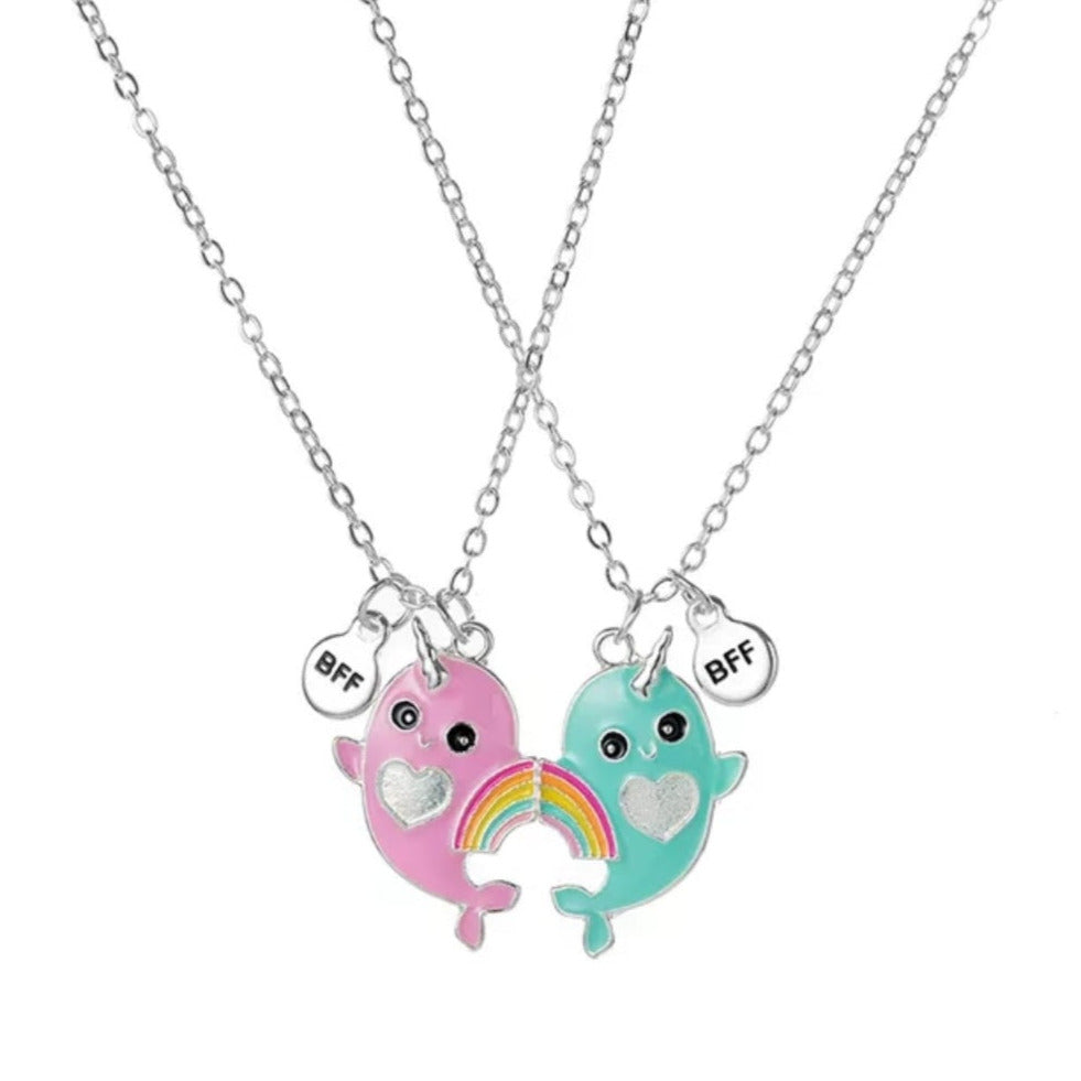 best friend magnetic necklace set, bff narwhal pendants