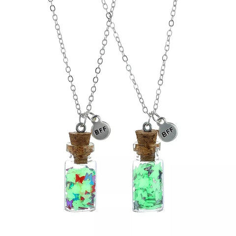 Best Friends BFF Pendant Necklaces, 2PC Set, Glow in the Dark Butterfly Confetti Vials