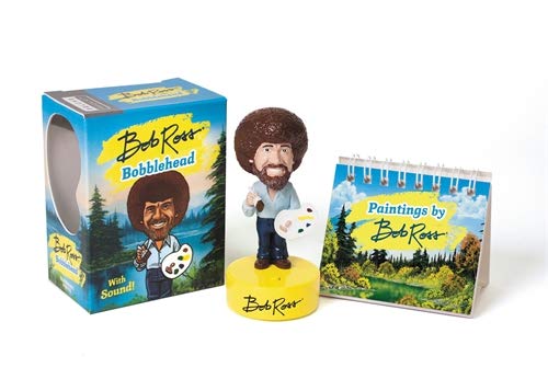Bob Ross Talking Bobble Head Figurine & 30 Art PC Desktop Mini Set