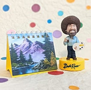 Bob Ross Talking Bobble Head Figurine & 3D Art PC Desktop Mini Set