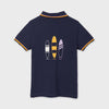 6108 Boys Mayoral Polo Shirt, Navy, Surfboard Printed on the Back 