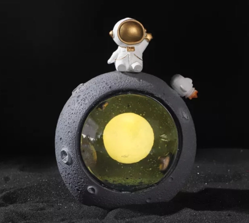 Astronaut Resin Night Light Lamp - Astronaut Sitting on the Moon Holding Star