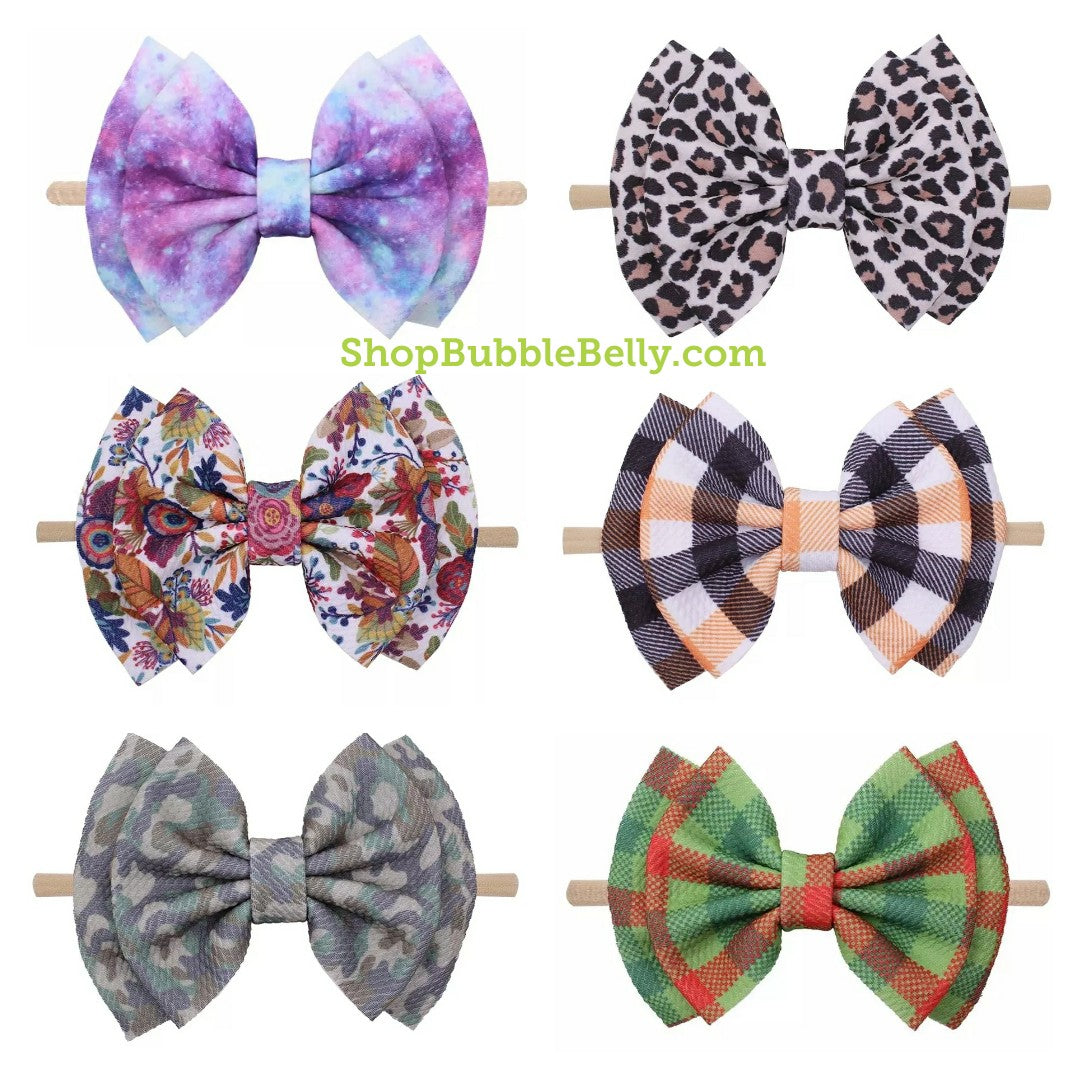 6" Bow & No Snag Nylon Headband, Prints (CLICK FOR MORE OPTIONS)