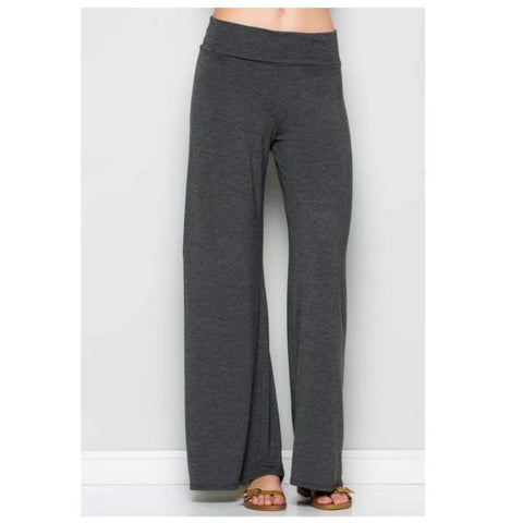 Ladies Soft, Stretchy Roll Top Lounge Palazzo Pants, Charcoal Grey
