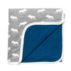 Copper Pearl 3 Layer Quilt, Scout Grey and White Moose Designed, Blue on the other Side, Lux Cozy