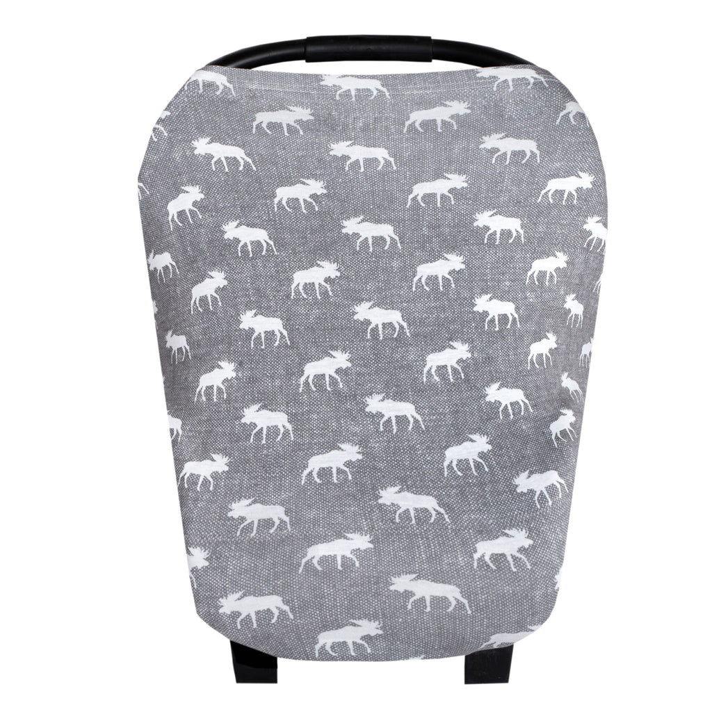 Copper Pearl 5 in 1 Nursing Cover, Grey and White Colored Cover, Lux Knit, Scout, Moose Printed 