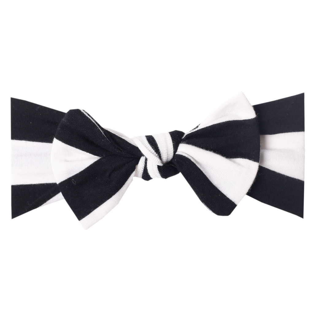Copper Pearl Headwrap Bow Headband, Black and White Striped Classic