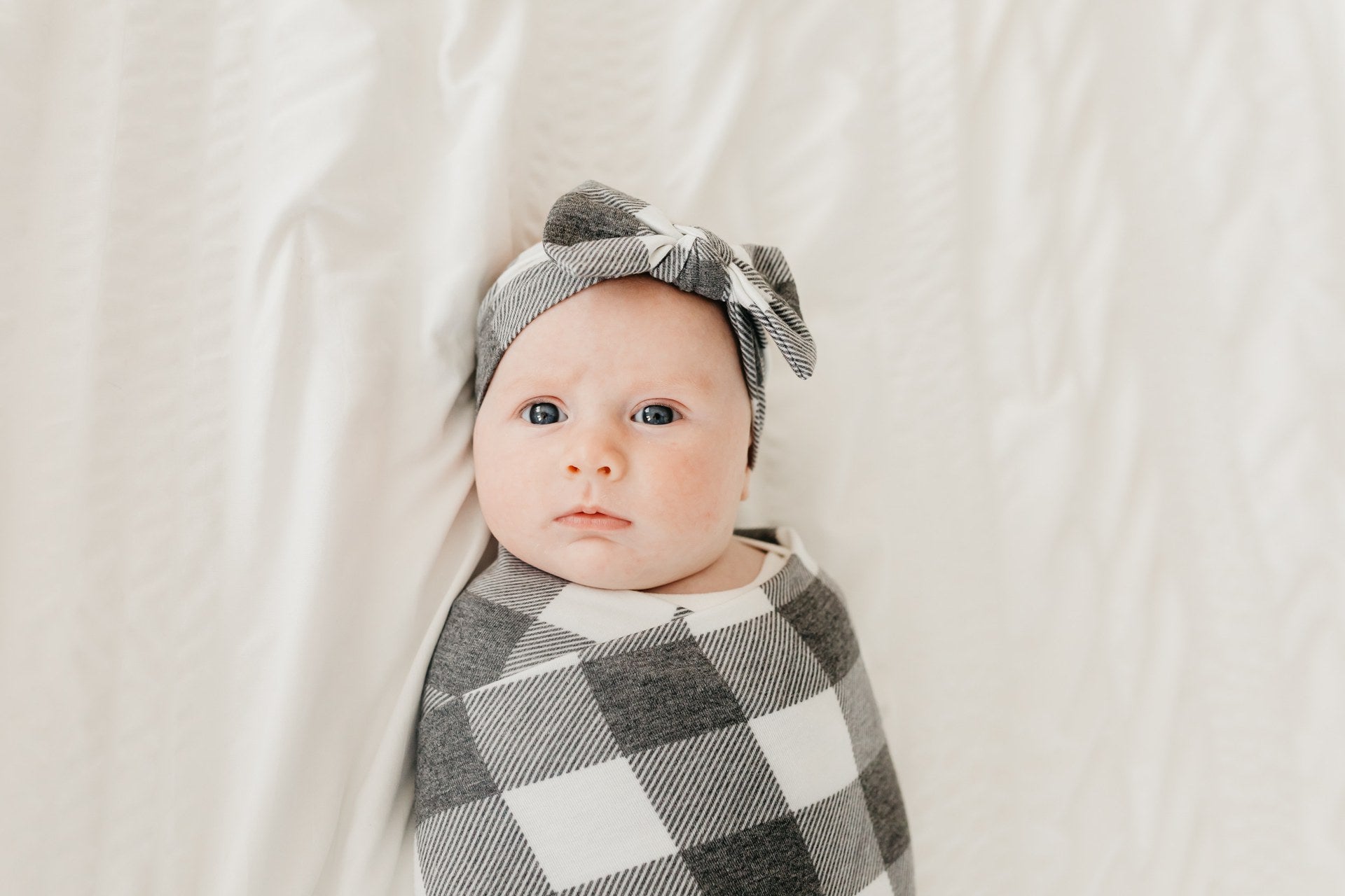 Copper Pearl Bow Headwrap Headband, Scotland Black and White Plaid Headband