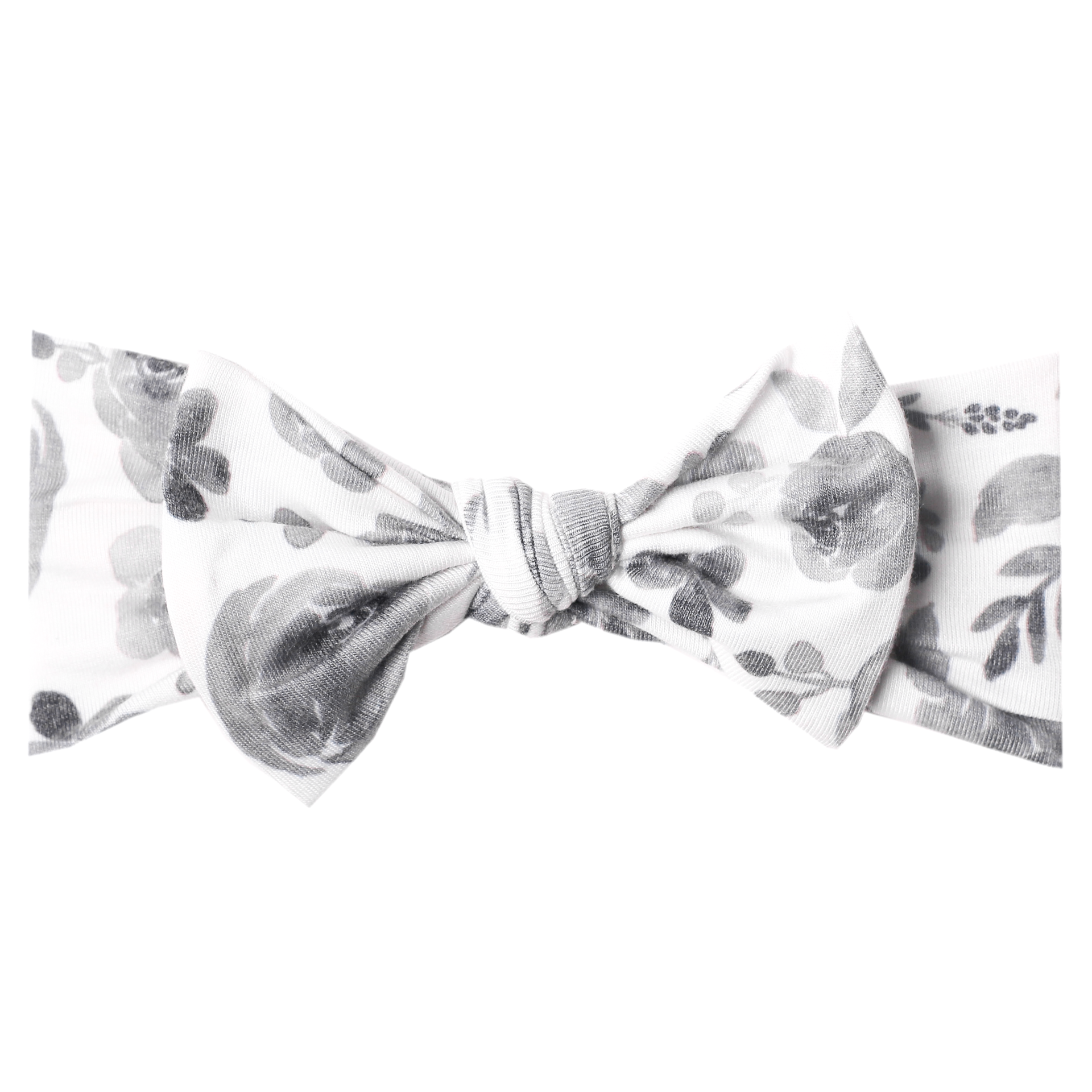 Copper Pearl Knotted Headband with Bow, Black and White Floral Rowan