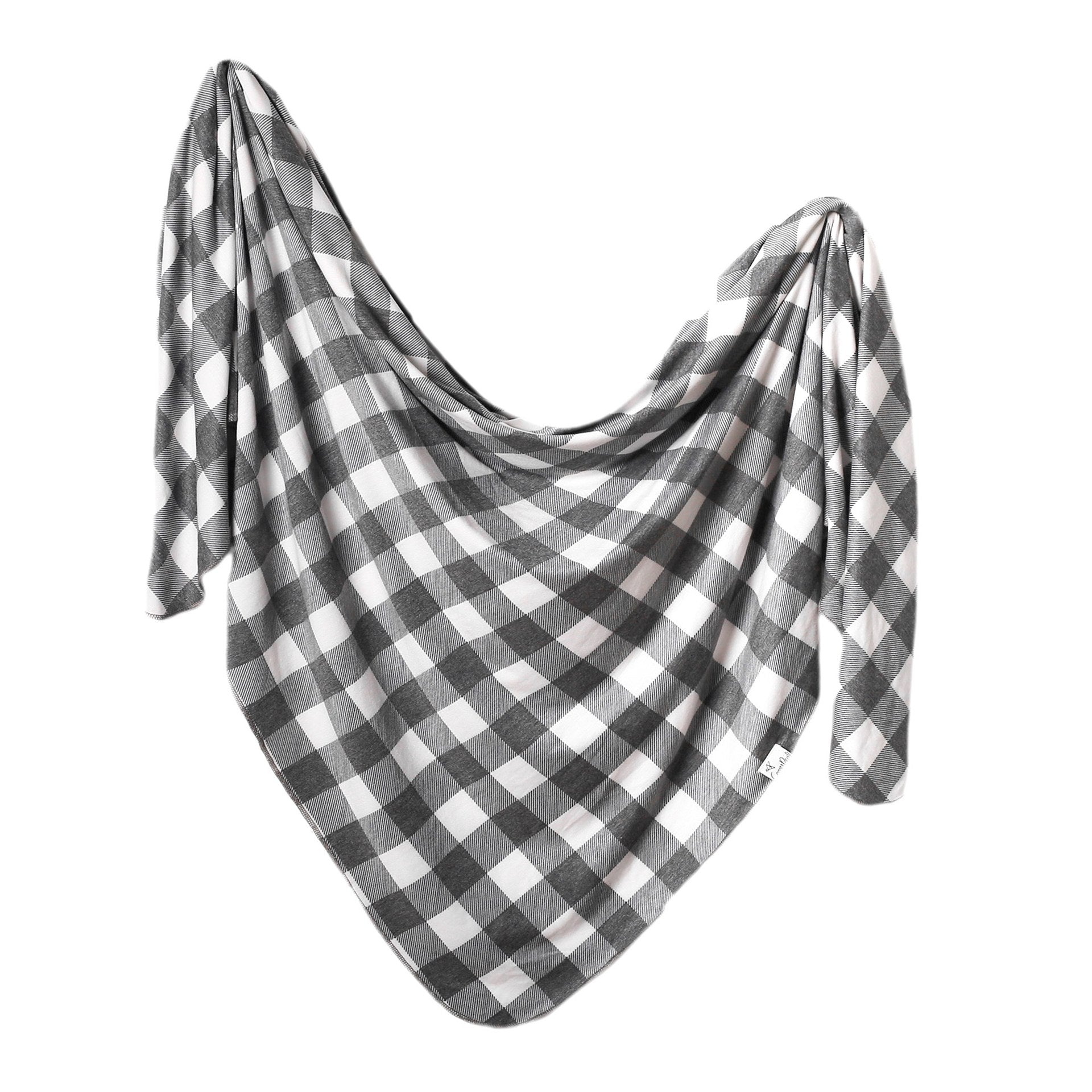 Copper Pearl Black and White Plaid Swaddle Blanket, Single Knit Blanket, Scotland