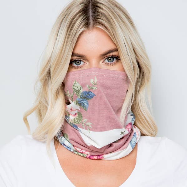 Face Covering Masks, Convertible, Dusty Rose Pink Floral