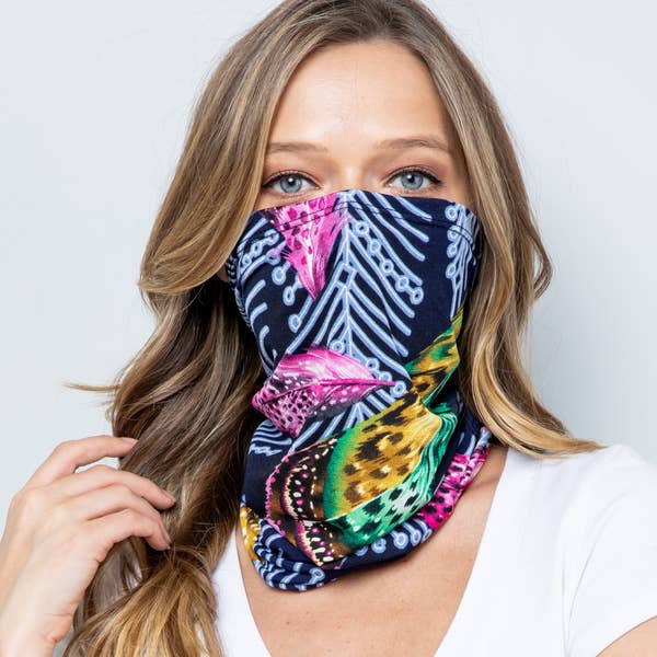 Face Covering, Convertible, Navy Feather
