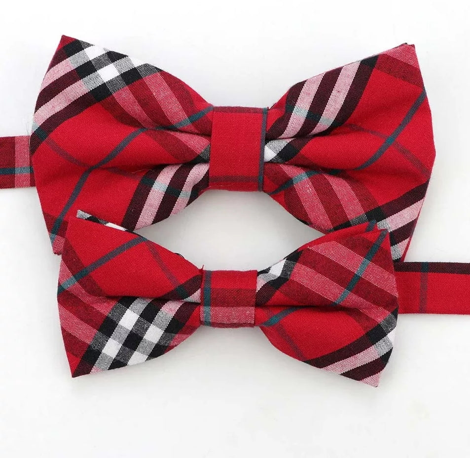 Bowtie, Dress Up Bow Ties, Matching Set, Red Plaid