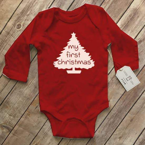 My First Christmas - L/S Bodysuit, Unisex Red