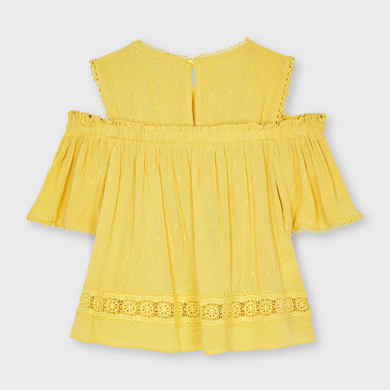 6187 Girls Mayoral Eyelet Lace Loose Top, Mustard
