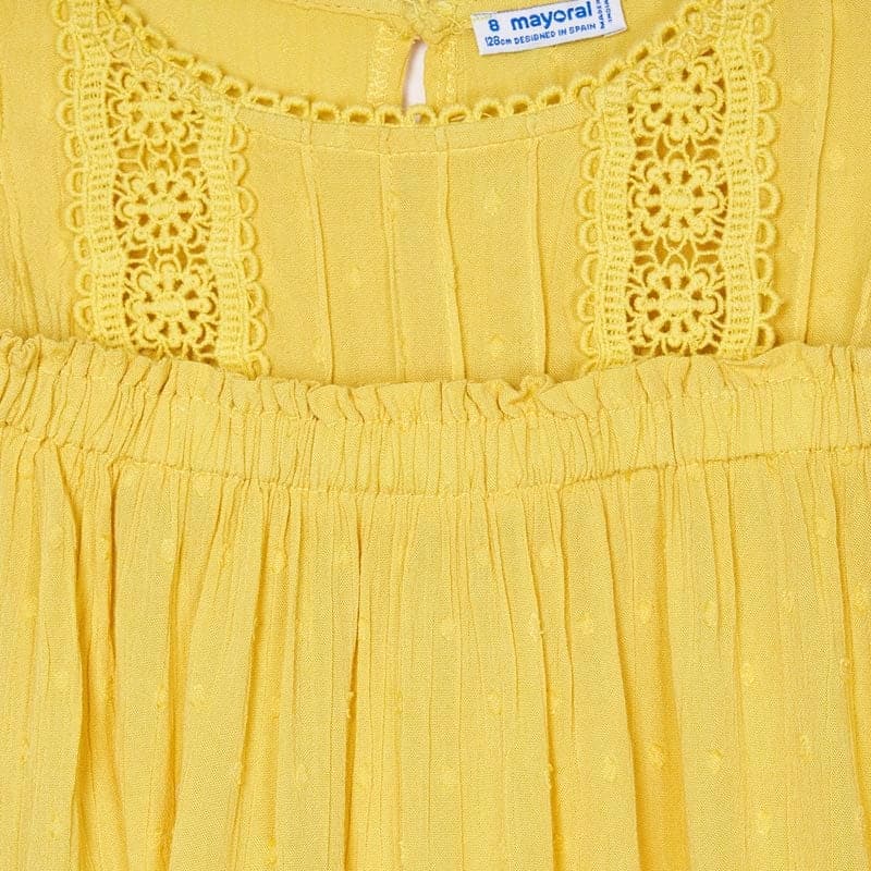 6187 Mayoral Girls Eyelet Lace, Mustard Top, Loose Top